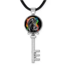 Кулон ключ, цвет серебро, со шнурком, Черный конь C0907043