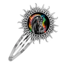 Заколка металлическая, цвет серебро, Черный конь C0907045