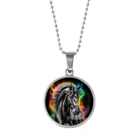 Кулон, цвет серебро, с цепочкой, Черный конь C0907053