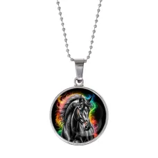 Кулон, цвет серебро, с цепочкой, Черный конь C0907053