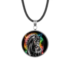 Кулон, нержавеющая сталь, со шнурком, Черный конь C0907062