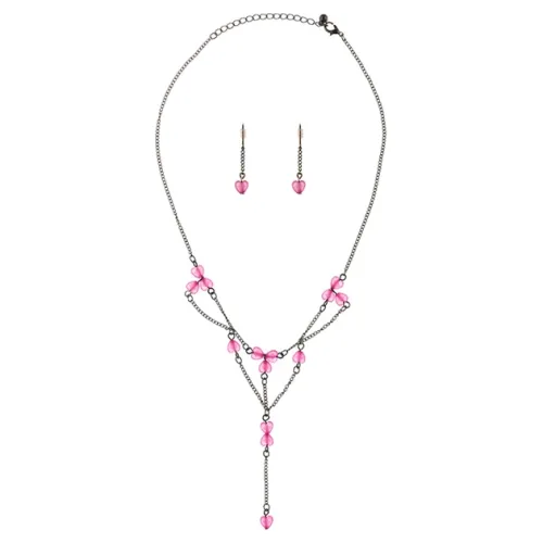 Комплект Сердце (кулон и серьги), цвет розовый UH003-01