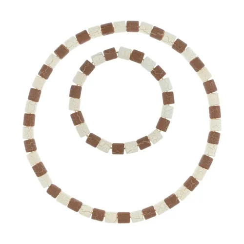 Комплект бусы и браслет, цвет белый и коричневый UH004-01