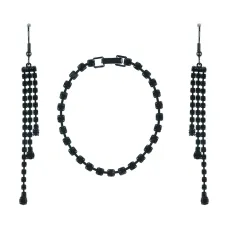Комплект со стразами (браслет и серьги), цвет чёрный UH016