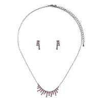 Комплект со стразами (колье и серьги), цвет розовый UH018-02
