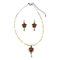 Комплект Цветок со стразами (кулон и серьги), цвет коричневый UH021-01