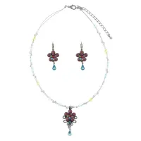 Комплект Цветок со стразами (кулон и серьги), цвет фиолетовый UH021-02