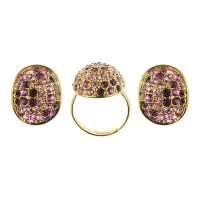 Комплект с розовыми стразами (кольцо и серьги) UH063