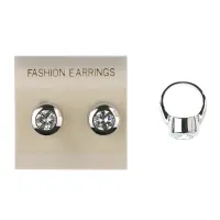 Комплект из кольца и серег с прозрачными кристаллами UH066-02