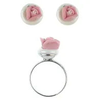 Комплект Роза (кольцо и серьги), цвет бело-розовый UH072-02