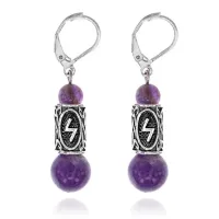 Серьги-амулеты с руной Соулу (Сила, энергия, здоровье, успех, победа), аметист SERS001