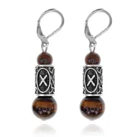 Серьги-амулеты с руной Гебо (Бизнес, партнерство, семья, гармония), тигровый глаз SERS007