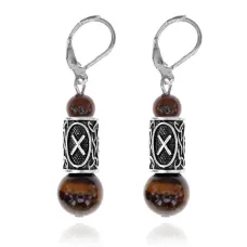 Серьги-амулеты с руной Гебо (Бизнес, партнерство, семья, гармония), тигровый глаз SERS007