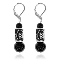 Серьги-амулеты с руной Турисаз (Успех в делах, защита, сексуальность), черный агат SERS008