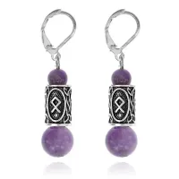 Серьги-амулеты с руной Одал (Защита, развитие, достижение цели), аметист SERS011