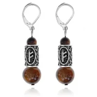 Серьги-амулеты с руной Феху (Карьера, бизнес, богатство, любовь), тигровый глаз SERS016