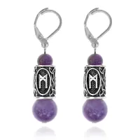 Серьги-амулеты с руной Манназ (Положение, связи, отношения), аметист SERS022