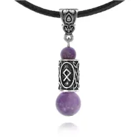 Кулон-амулет с руной Одал (Защита, развитие, достижение цели), аметист KULS011