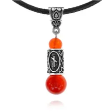 Кулон-амулет с руной Наутиз (Упорство, уверенность, достижение цели), сердолик KULS014