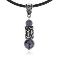 Кулон-амулет с руной Альгиз (Защита от зла, сила, самоконтроль), обсидиан KULS015