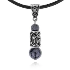 Кулон-амулет с руной Альгиз (Защита от зла, сила, самоконтроль), обсидиан KULS015