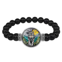 Браслет из черного агата Славянский Тотемный Годослов - Притаившийся Лют BSBA-266