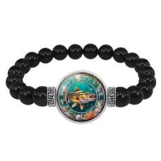 Браслет из черного агата Славянский Тотемный Годослов - Жемчужная Щука BSBA-268