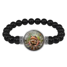 Браслет из черного агата Славянский Тотемный Годослов - Бородатая Жаба BSBA-269