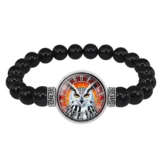 Браслет из черного агата Славянский Тотемный Годослов - Белый Филин BSBA-271