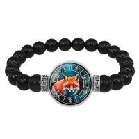 Браслет из черного агата Славянский Тотемный Годослов - Крадущийся Лис BSBA-273