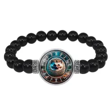 Браслет из черного агата Славянский Тотемный Годослов - Свернувшийся Ёж BSBA-274