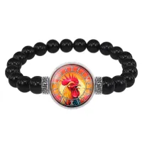 Браслет из черного агата Славянский Тотемный Годослов - Кричащий Петух BSBA-277