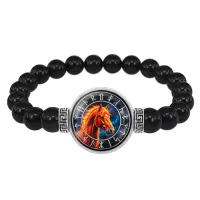 Браслет из черного агата Славянский Тотемный Годослов - Огнегривый Конь BSBA-279