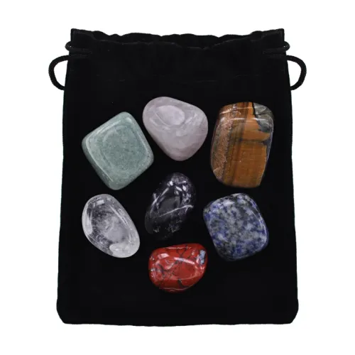 Набор из 7 гладких натуральных камней в мешочке STK003-01