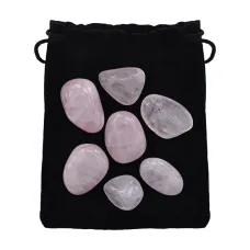 Набор из 7 гладких натуральных камней в мешочке, розовый кварц STK003-02