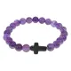 Христианский браслет Крест с нат.камнем Аметист 8мм BSHE-12-03