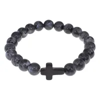 Христианский браслет Крест с нат.камнем Лабрадор 8мм BSHE-12-08