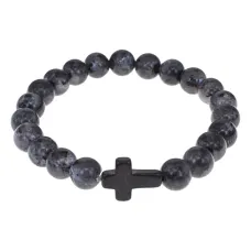 Христианский браслет Крест с нат.камнем Лабрадор 8мм BSHE-12-08