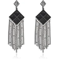 Серьги Ромб с кристаллом, цвет черный UD065-b