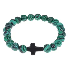 Христианский браслет Крест с синт.камнем Малахит 8мм BSHE-12-12