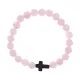 Христианский браслет Крест с нат.камнем Розовый кварц 8мм BSHE-12-15