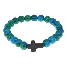 Христианский браслет Крест с синт.камнем Хризоколла 8мм BSHE-12-21