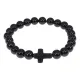 Христианский браслет Крест с нат.камнем Черный агат 8мм BSHE-12-23