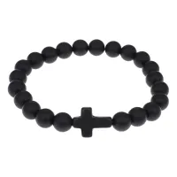 Христианский браслет Крест с синт.камнем Шунгит 8мм BSHE-12-24