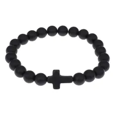 Христианский браслет Крест с синт.камнем Шунгит 8мм BSHE-12-24