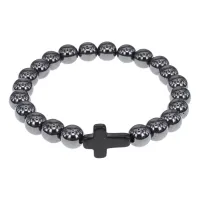 Христианский браслет Крест с синт.камнем Гематит (не магнит.) 8мм BSHE-12-28