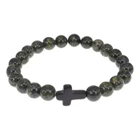 Христианский браслет Крест с нат.камнем Змеевик 8мм BSHE-12-29