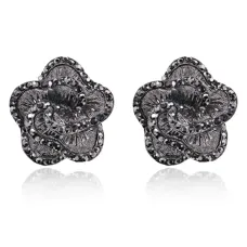 Серьги Цветок со стразами, цвет черный UD083