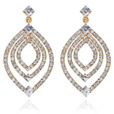 Серьги Лист со стразами, цвет золотой UD090-g