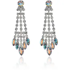 Серьги Люстра со стразами, цвет голубой UD112